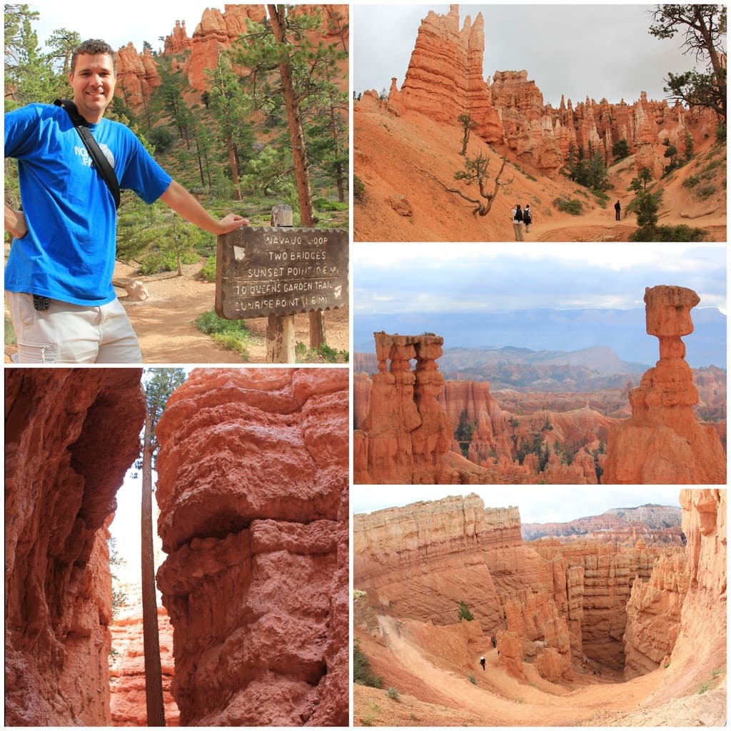 Ein bearbeitetes Foto mit historischen Monumenten, Bäumen, einer Gruppe von Menschen, einer Tafel, Skulpturen, Felsen und dem Himmel.
