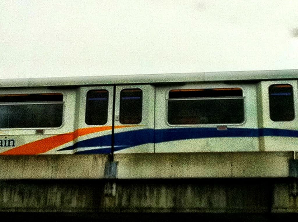 A train traveling on a bridge.