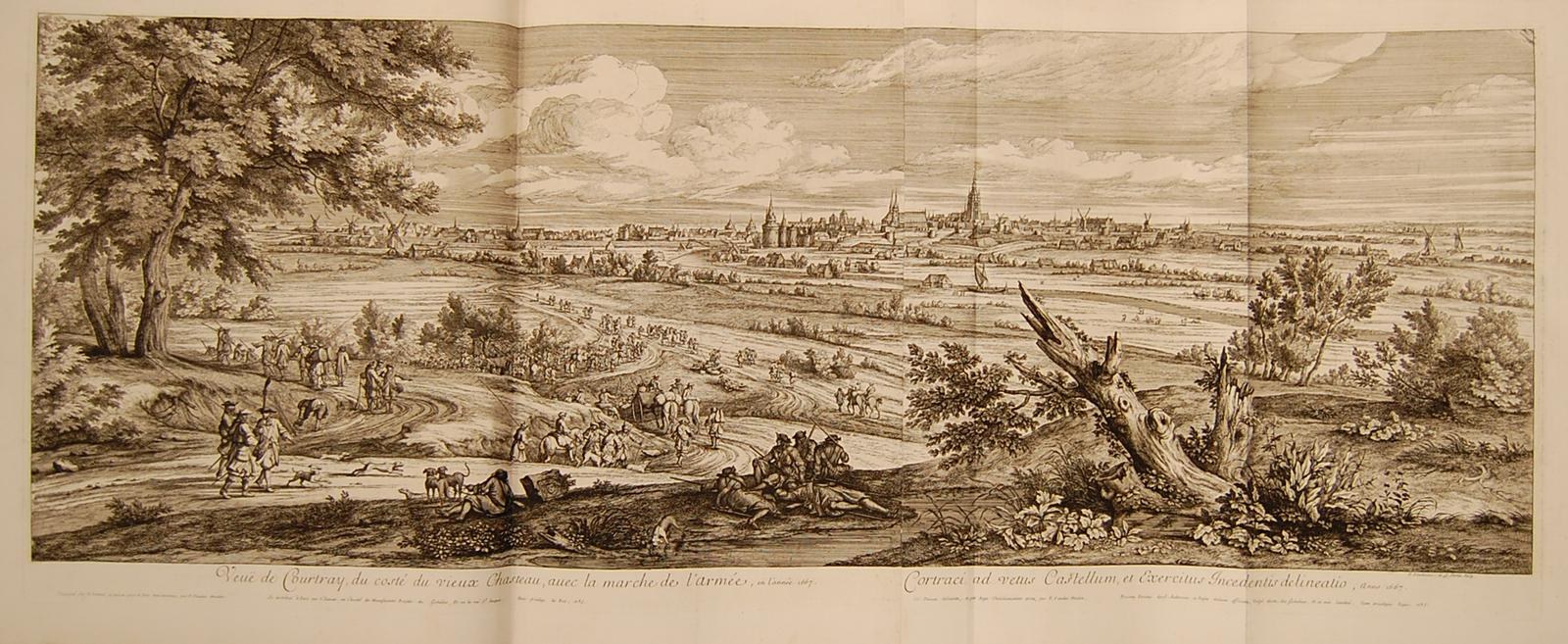 Offenes Buch mit der Aufschrift 'Ansicht der Schlacht von Castellum und Castellium aus der Illustrated London News', das eine historische Schlachtenszene mit Menschen, Bäumen, Gebäuden und Wolken zeigt.