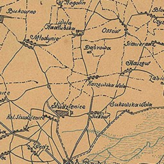 Ausführliche alte Karte von Stadtzenice mit Straßen, Gebäuden, Sehenswürdigkeiten und Text mit Bevölkerungs- und Straßeninformationen.