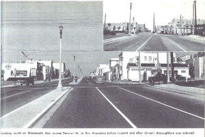 Ein Schwarz-Weiß-Kollage mit verschiedenen städtischen Elementen wie Straßen, Polen, Gebäuden, Pflanzen, Fahrzeugen, einer Flagge, Straßenlaternen und einigen Gegenständen, mit Text am unteren Rand des Bildes.