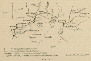 Eine Karte von Köln, Deutschland, zeigt die Positionen der deutschen Armee mit Text und Zahlen.