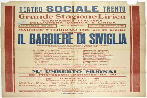 Ein Konzertplakat für ein Event im Teatro Sociale Trento in Rom, Italien, mit Text, der das Event beschreibt.