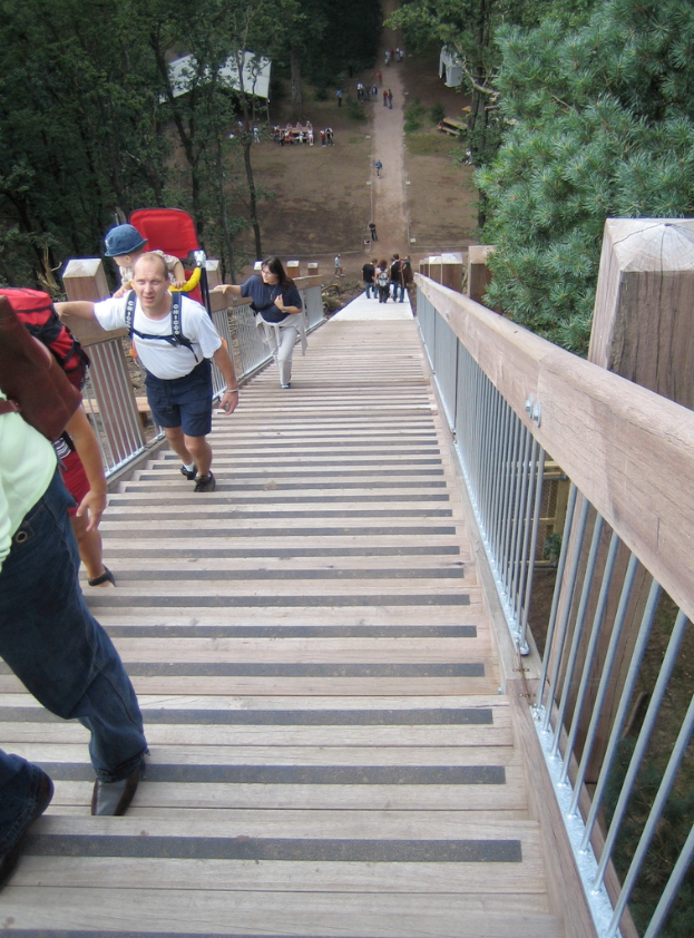 Eine Gruppe von Menschen versammelt sich unter den Sternen mit Zelten und Bänken im Vordergrund und Bäumen im Hintergrund.