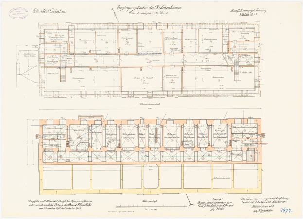 Ein detaillierter Grundrissplan eines Gebäudes mit zahlreichen Zimmern, der als Originalplan des Stadtplatzes in Dresden, Deutschland, gilt, mit umfassenden Layoutdetails und begleitendem Text.