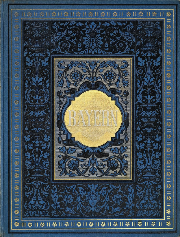 Ein blau-goldenes Buch mit "Bayern" darauf, verziert mit aufwändigen Designs.