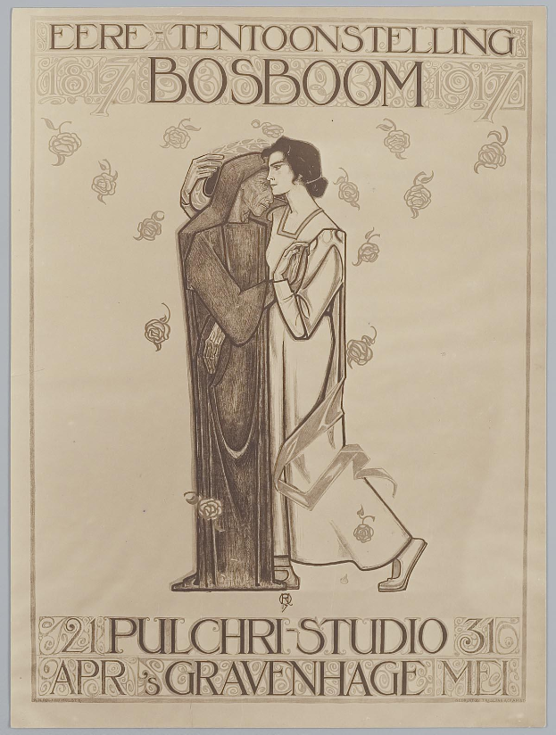 Ein Konzertplakat mit einem Mann im Anzug und einer Frau in einer Schürze, die nebeneinander stehen und ernst schauen, mit Text, der das Ereignis beschreibt.