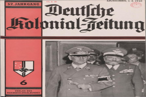 Ein Buch mit dem Titel 'Deutsches Kolonial-Feitung' vom 11/1940, das Adolf Hitler auf dem Cover zeigt, umgeben von Menschen mit Mützen.