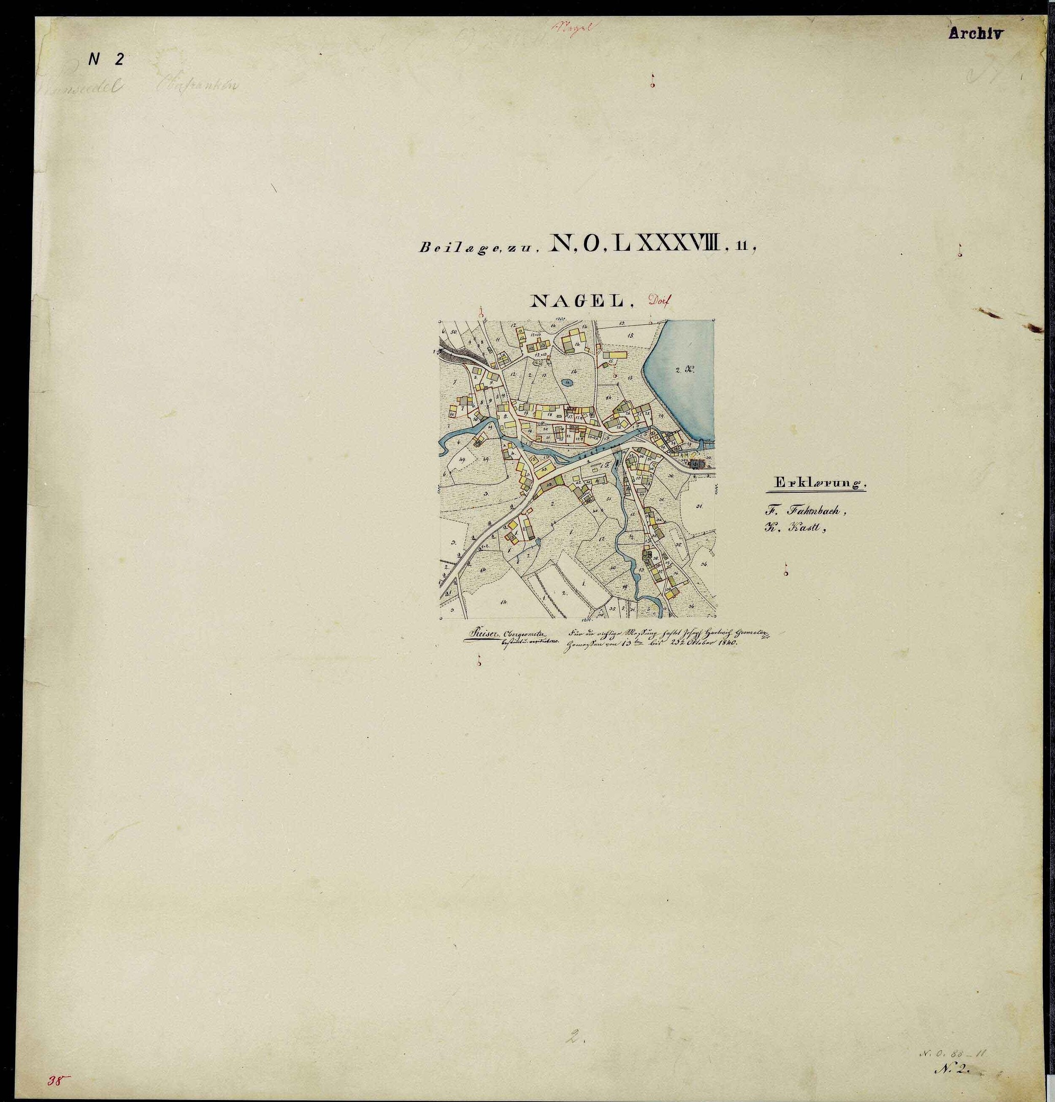 Detailiertes altes Stadtplan von Nagel, Deutschland, mit Straßen, Gebäuden, Sehenswürdigkeiten und Text mit zusätzlicher Stadtinformation.