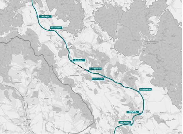 Eine Stadtkarte mit einer blauen Linie, die eine Radroute markiert, einschließlich Start- und Endpunkten, die auf der Karte beschriftet sind.