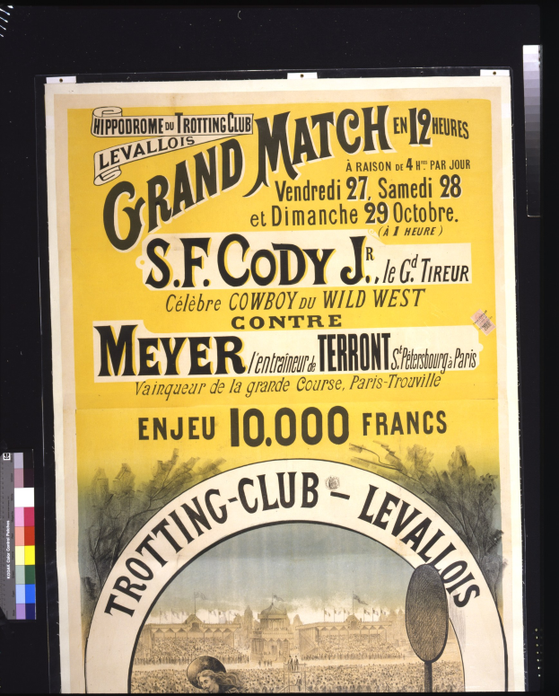 Alte Ankündigung für einen großen Kampf zwischen S.F. Cody und Meyer